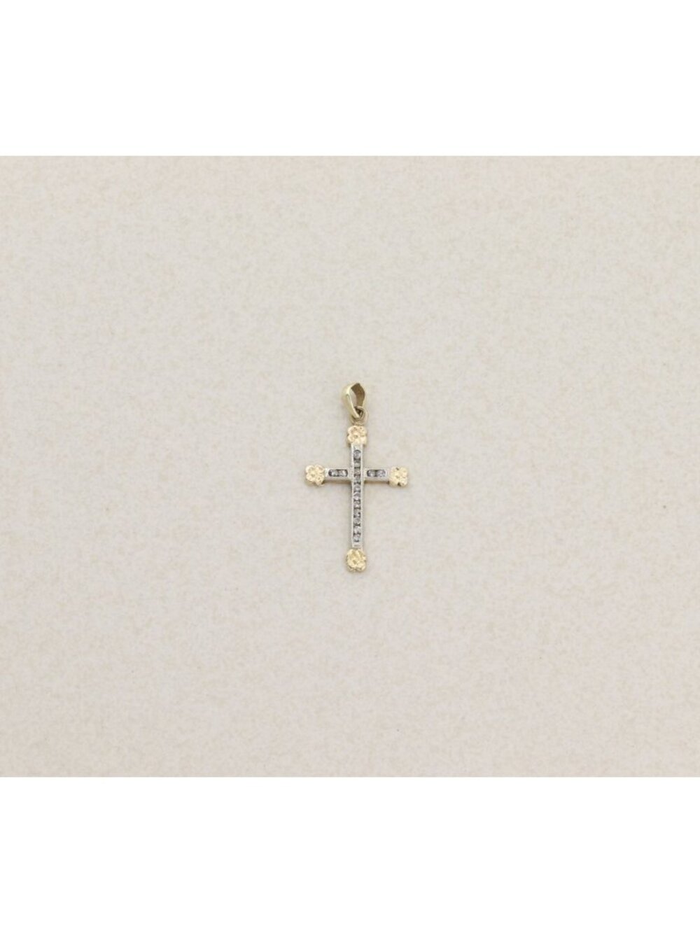 Pendant Only 14K White & Yellow Gold Diamond Cross Pendant 1 1/4" x 5/8" inch - Picture 6 of 7